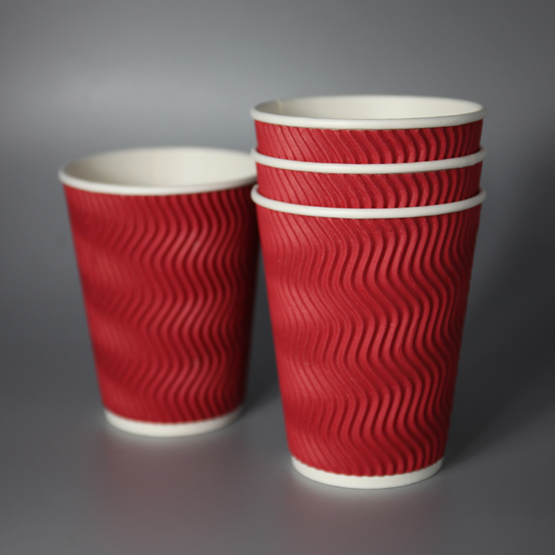 8oz 12oz 16oz Aangepaste Ontwerp Papier Cups Wegwerp Gedrukt Papier Dubbele Muur Ripple Koffiekopjes